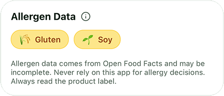 Scrannr highlighting allergens in a scanned product